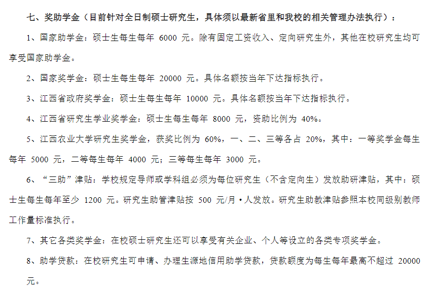 2025江西农业大学研究生奖学金和助学金有哪些，多少钱？